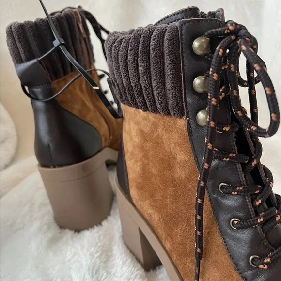 Chelsea & Violet Zaria Brown Leather Suede Lug Sole Platform Booties Sz 9M NEW - Picture 13 of 14